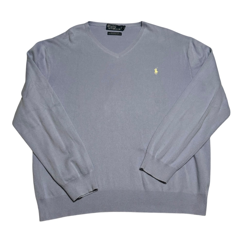 Vintage Polo Ralph Lauren Light Blue Pima Cotton V-neck Sweater Men's XL FLAW
